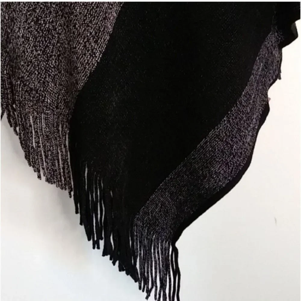 Knitted Shawl with Fringed V-Neck Striped Sweater Pullover Faux Cashmere - Picture 2 of 6